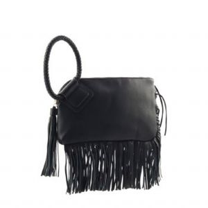 Black Wristlet Clutch Bag with Tassels- for Women - Vegan
